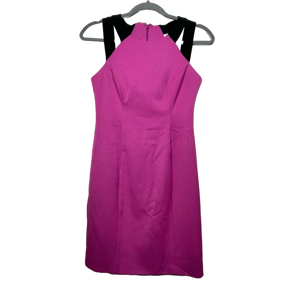 Black Halo Fuchsia Bodycon Dress Structured Strappy Sleeveless Size 2 Barbiecore - Picture 6 of 10